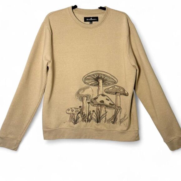 Blind Rooster by Ravelheart Embroidered Sweatshirt --Pale Khaki / Mushroom sz M - Picture 3 of 11